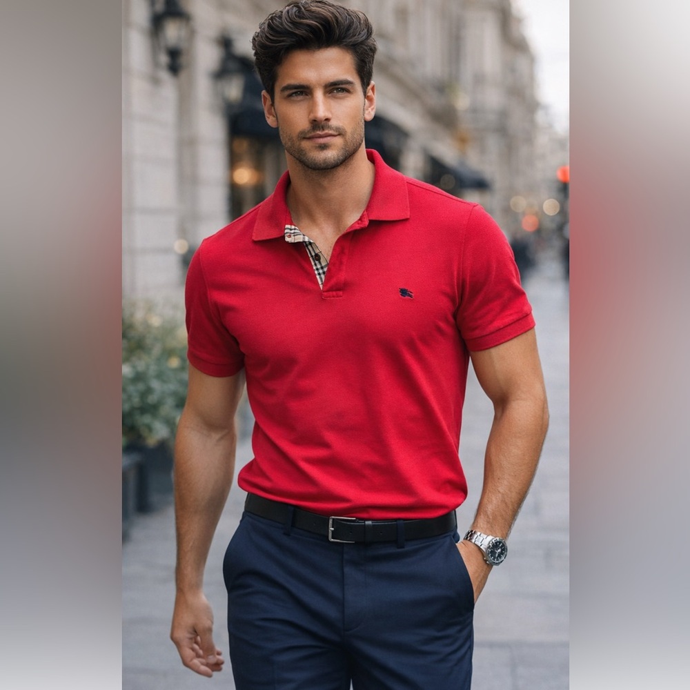 Men’s Burberry Red Cotton Pique’ Polo Shirt Classic Vintage Size XL - Picture 4 of 14